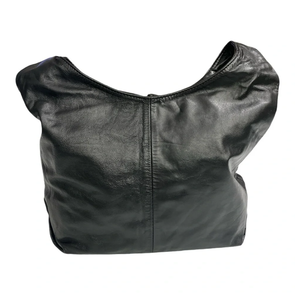 VTG Black Genuine Leather Patchwork Hobo Bag Boho Slouchy Shoulder Purse